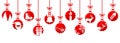 Banners from different red Christmas balls. Christmas symbol icons hanging, Merry Christmas, Happy New Year Ã¢â¬â vector Royalty Free Stock Photo